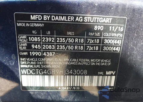 2017 Mercedes-Benz Gla 250 4Matic from USA, damaged, VIN WDCTG4GB9HJ343008